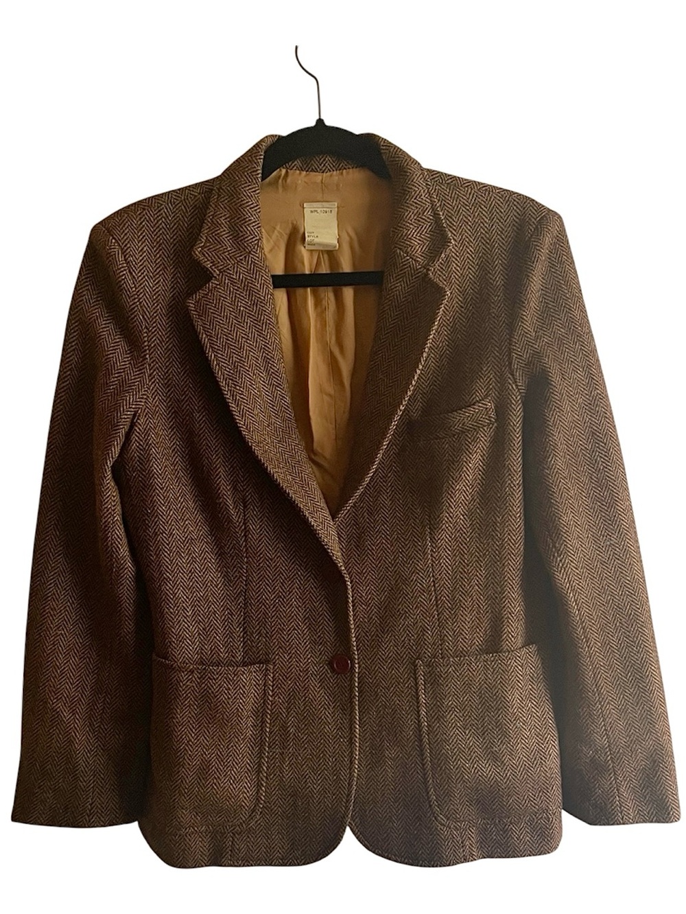 Vintage 70s Loubella Herringbone Tweed Blazer Jacket Wool Blend Brown Academ M